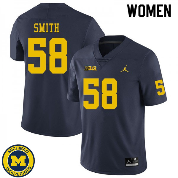 Womens Michigan Wolverines #58 Mazi Smith Navy University Football Jersey